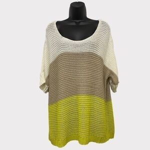 JustFab Cream Tan & Green Open Knit Scoop Neck Sweater Size XXL